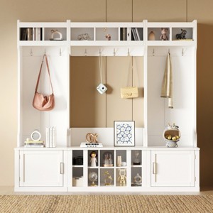 4-In-1 Particle Board  Multi-functional Hall Tree Entryway With Bench,Coat Rack And Shoe Storage,For Hallways,Living Room-Cuddlewood - 1 of 4