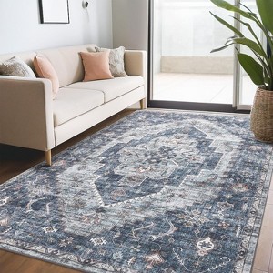 Acekool 8x10 Washable Rug – Vintage Botanical Non-Slip Carpet, Ultra-Thin Floor Mat for Living Room & Bedroom, - 1 of 4