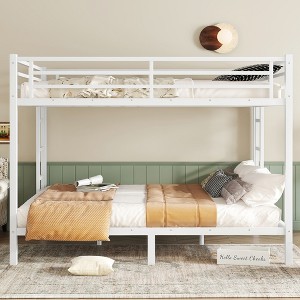 TiramisuBest Twin-over-Full Bunk Bed: Heavy-duty Sturdy Metal, Noise Reduced,Wooden Guardrail, Convenient for Three, No Box Spring, White - 1 of 4