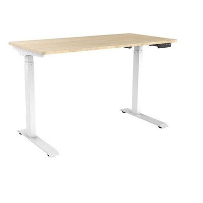 White Adjustable Height Sit-Stand Desk with Wood Top