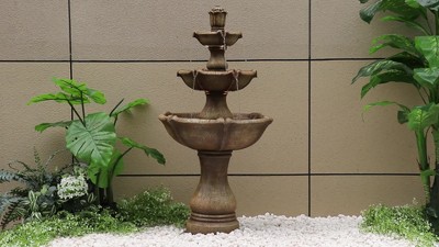 Arosco Sand Stone 3-Tier Outdoor Water Fountain with LED Light