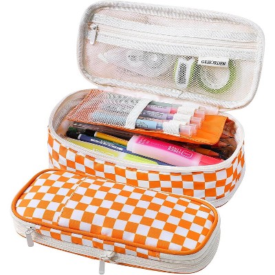 Fmeida Large Pencil Case Pouch With Zipper Checkered Pen Bag for Teen Girls and Boy Black