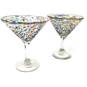 Dos Sueños Mexican Hand Blown Modern Margarita Glasses - Confetti Rock Design - 12oz - Set of 2 - 1 of 4