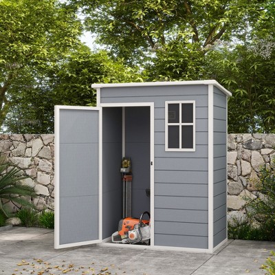 Gray Resin Outdoor Storage Shed with Window and Lock, 76" x 59.5"