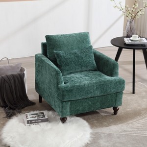 CAVINAS Mid-Century Modern Tufted Club Chair with Wooden Legs,Plush Chenille Fabric Accent Armchair for Living Room,Bedroom,Study - 1 of 4