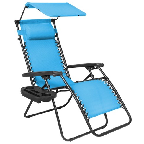 Zero Gravity Folding Patio Lounge Beach Chairs w/ Canopy Magazine Cup Holder 