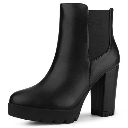 Allegra K Women's Round Toe Zipper Block Heel Platform Ankle Boots Black 9  : Target