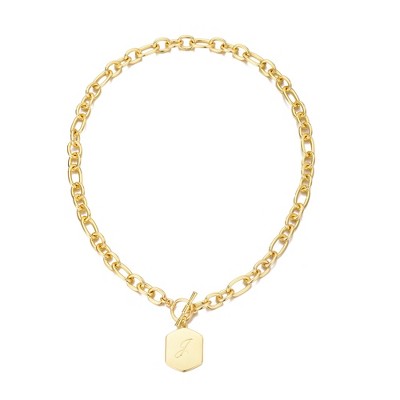 Adornia 14k Gold Plated Monogram Initial Chunky Toggle Necklace
