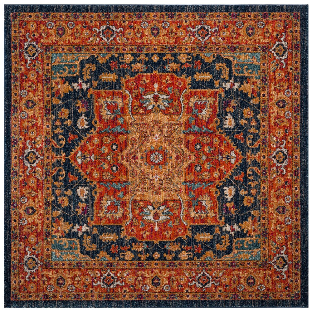 6'7inx6'7in Square Kaiya Loomed Medallion Area Rug Blue/Orange Square - Safavieh