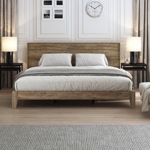 Galano Payne Luxe Platform Bed with Headboard in Oslo Oak, Black Oak, Concrete Gray, Dusty Gray Oak, Knotty Oak, Amber Walnut - 1 of 4