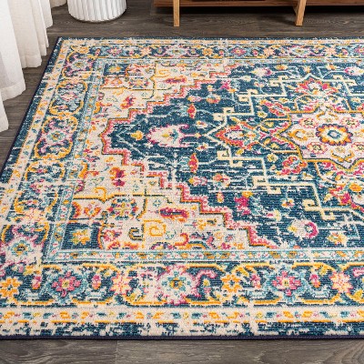 Bohemian Blue and Beige Medallion 5x8 Synthetic Area Rug