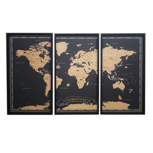 VIP Wood 30 in. Black 3-Part World Map Wall Art - 1 of 2