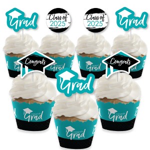 Big Dot of Happiness 2025 Teal Graduation Cupcake Decoration - Party Cupcake Wrappers and Treat Picks Kit - Set of 24 - 1 of 4