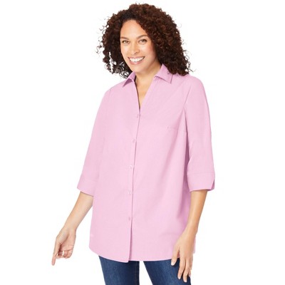 Woman Within Plus Size Perfect Three-Quarter Sleeve Back Pleat Shirt