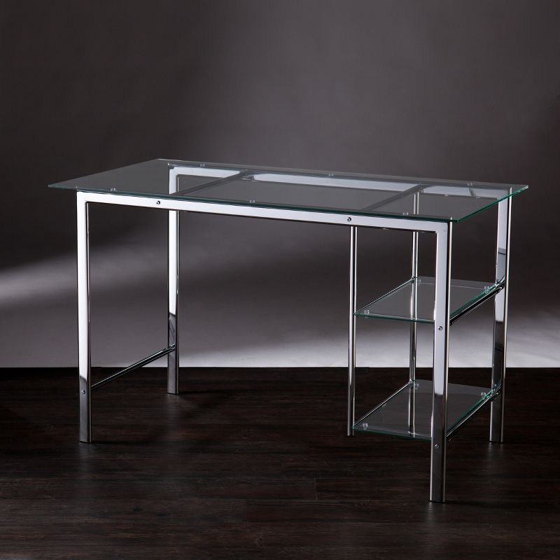 Dorothy Contemporary Writing Desk Chrome with Glass Desk White - Aiden Lane, 6 of 11
