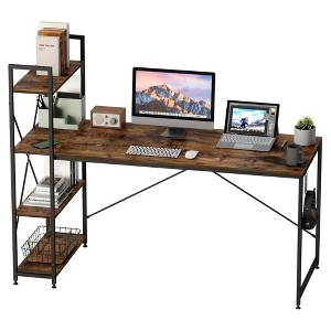 Bestier 47 inch Reversible Computer Desk with Storage Shelves for Home Office in Rustic Brown - 1 of 4