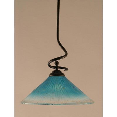 Toltec Lighting Capri 1 - Light Pendant in  Dark Granite with 16" Teal Crystal Shade