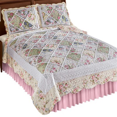 Collections Etc Enchanted Garden Diamond Patchwork Reversible Quilt