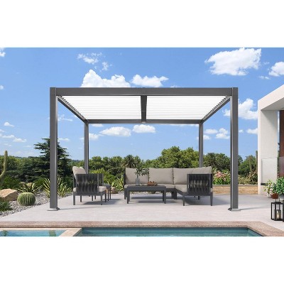 PURPLE LEAF Louvered Pergola Outdoor Aluminum Pergola with White Adjustable Rainproof Roof Grey Frame Hardtop Gazebo for Patio Deck Garden