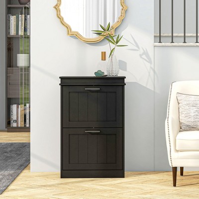 VYNXARIA HOMCOM Compact Black Shoe Cabinet - Ideal for Entryways with Flip Drawers & Adjustable Shelves