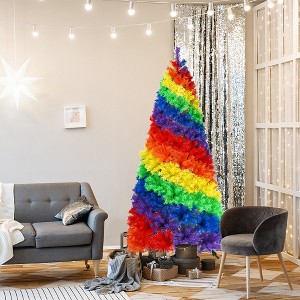 Costway 7FT Artificial Hinged Colorful Rainbow Full Fir Christmas Tree with 1213 Tips - 1 of 4