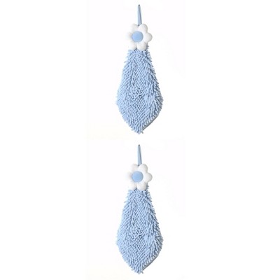 REGALWOVEN Chenille Soft Absorbent Flower Hanging Hand Towels for Bathroom 2 Pcs