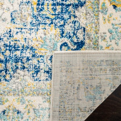 Ivory and Blue Rectangular Synthetic Easy Care Accent Rug