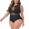 Agnes Orinda Women's Plus Size Mesh Open Back Tie Plunge Halter One Piece Swimsuit Sets - 2 of 4