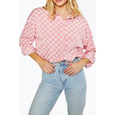 Women's OVERSIZED CHECKERED-PRINT WOVEN SHIRT - Pretty Garbage