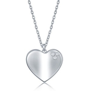Bella Silver Sterling Silver 0.024cttw Diamond Accent High Polished Heart Necklace - Silver - 16+2 Inch - 1 of 2