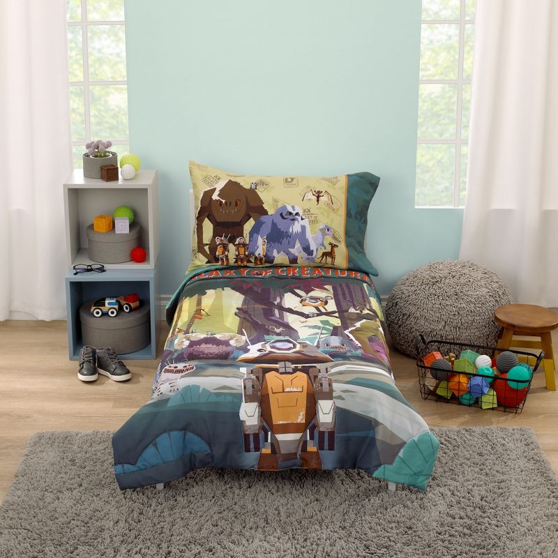 Star Wars Galaxy of Creatures Teal, Brown, and Orange 4 Piece Toddler Bed Set, 1 of 9