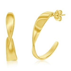 Bella Silver Sterling Silver 25mm Twist Half Hoop Earrings - Gold Plated - Gold - 1 of 2