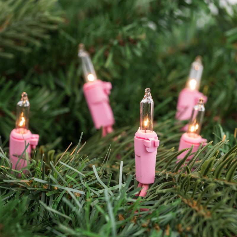 Northlight 50-Count Clear Mini Christmas Light Set - 10' Pink Wire, 2 of 6