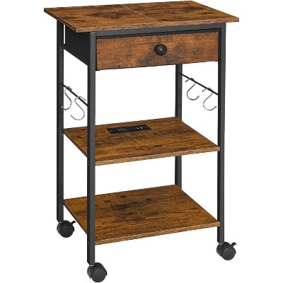 MaseiKar Printer Stand with Charging Station, 3-Tier Mobile Printer Table, Printer Cart with Fabric Drawer and S Hooks, Printer Desk with Power Outlet