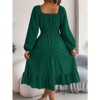 Coolmee Women Square Neck Long Sleeve Midi Dress Smaocked Waist Flowy Long Dress - 3 of 4