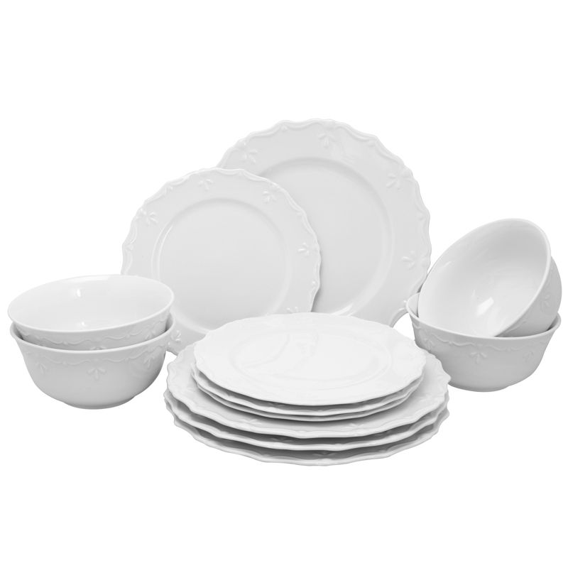 Gibson Home Fine Ceramic Scallop Buffet 12 Peice Dinnerware Set in White, 2 of 7