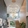 BAOURE 6-Rings Modern LED Chandelier D31.4" Gold Dimmable High Ceiling Chandelier for Dining Room with Remote Control for Entryway Staircase Foyer - 3 of 4