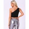 Allegra K Women's Sleeveless One-Shoulder Ruched Tank Crop Top - 4 of 4