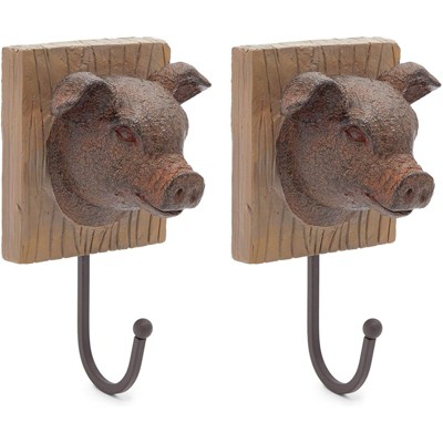 Farmlyn Creek 2 Pack Wall Mounted Coat Hooks, Pig Metal Hook (3.8 x 7 x 3.5 in)