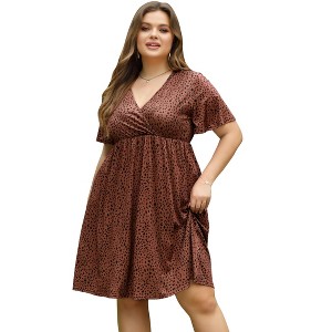 Women's Plus Size A Line Party Mini Dress Knee Length Wrap Dress  redf X-Large - 1 of 1