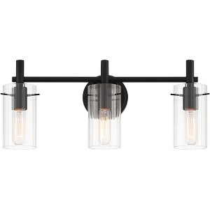 Possini Euro Design Erika Modern Wall Light Black Hardwire 22" 3-Light Fixture Clear Glass Shade for Bathroom Mirror Vanity Home - 1 of 4