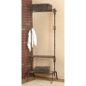 Industrial Metal Coat Rack Black - Olivia & May: Entryway Bench, Iron Stand, 2 Shelves - 1 of 4