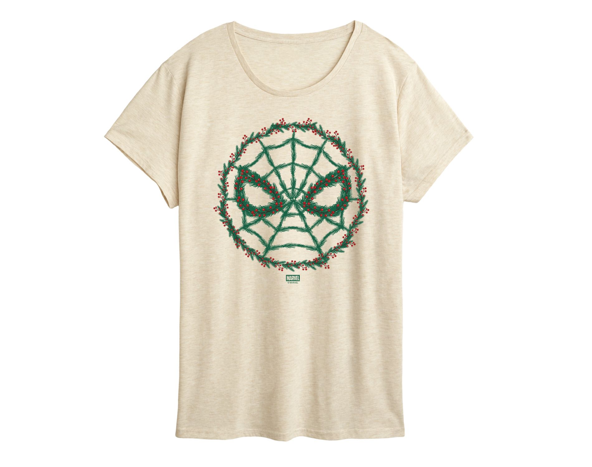 Women's Marvel Spider Man Wreath Short Sleeve Graphic T-Shirt - Birch - 1X