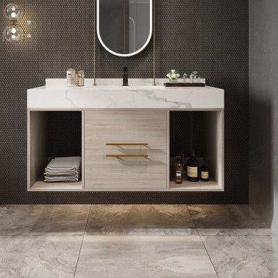 Bathroom Vanities With Ceramic Sink,Bathroom Storage Cabinet With 2 Drawers and 2 Storage Spaces,Floating Bathroom Vanity-Maison Boucle