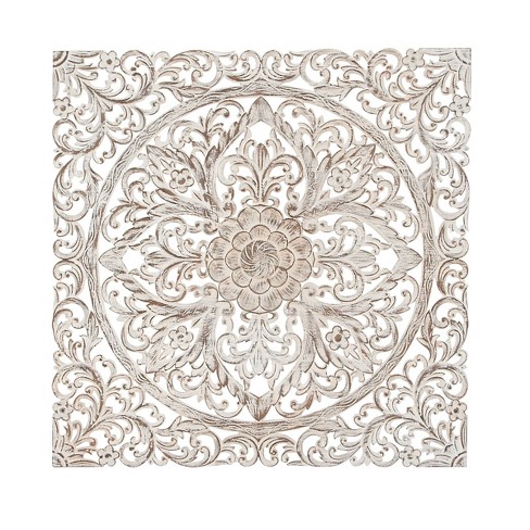 Traditional Carved Floral Medallion Pine Wood Wall Panel Olivia May Target