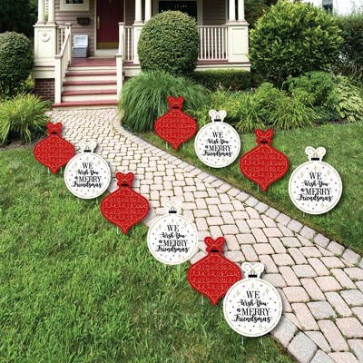 Big Dot of Happiness Red and Gold Friendsmas - Ornament Lawn Decorations - Outdoor Friends Christmas Party Yard Decorations - 10 Piece