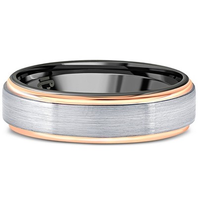 Pompeii3 Men's Brushed Black Tungsten & Rose Gold Plated Two Tone 6mm Ring Wedding Band