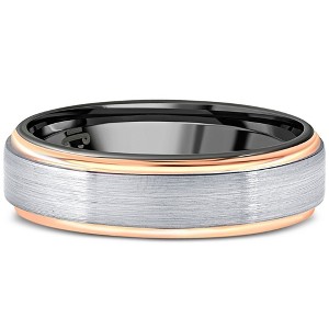 Pompeii3 Men's Brushed Black Tungsten & Rose Gold Plated Two Tone 6mm Ring Wedding Band - 1 of 4
