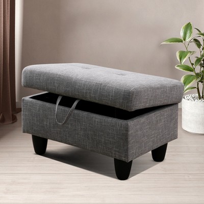 AndMakers 28.5 in. W Yellowish Gray Linen Rectangle Ottoman with Storage