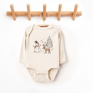 The Juniper Shop Deer Snowman Scene Baby Long Sleeve Bodysuit - 1 of 3